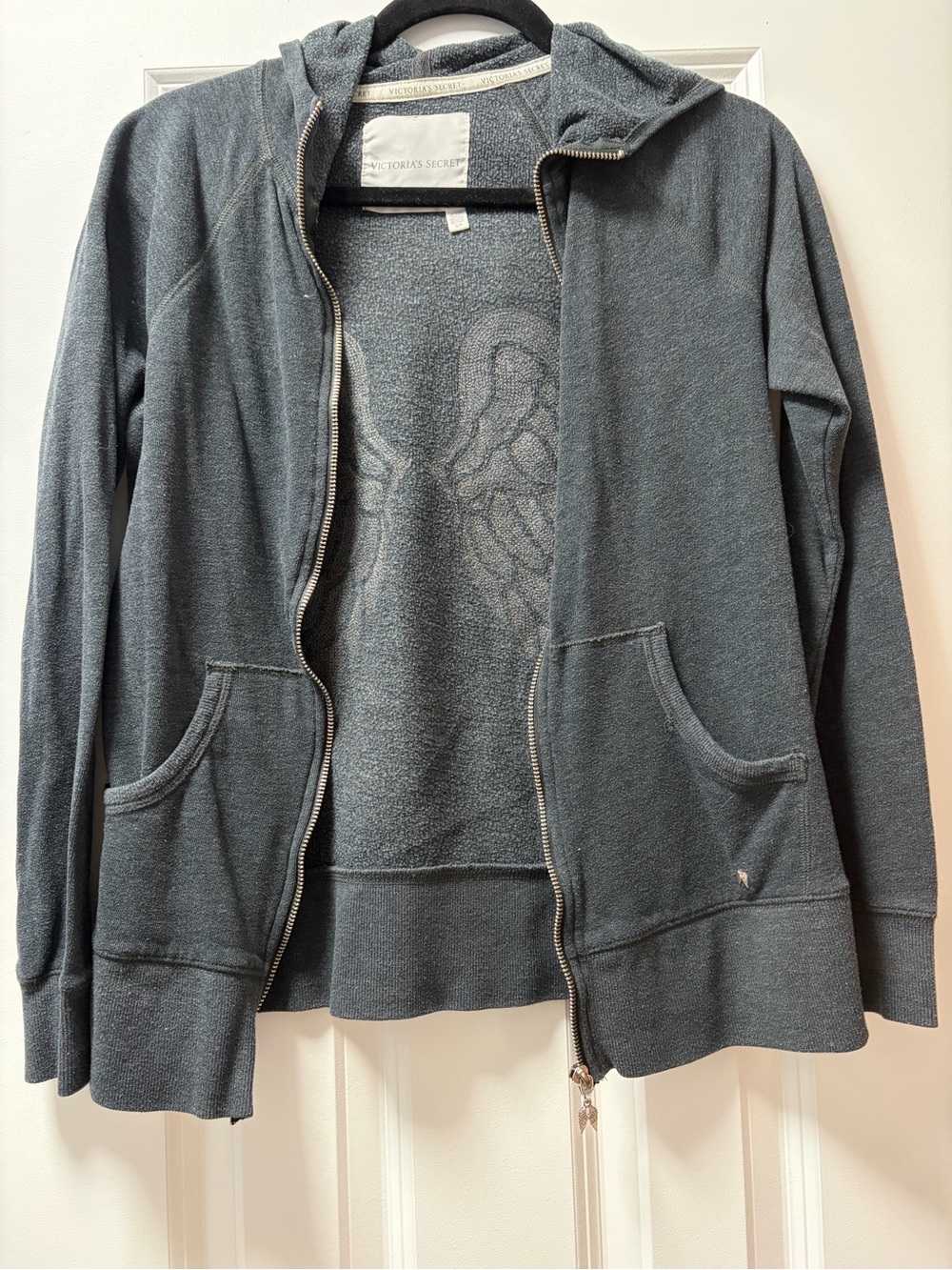 Victoria's Secret Charcoal Gray Angel Wing Zip-Up Hooded Jacket